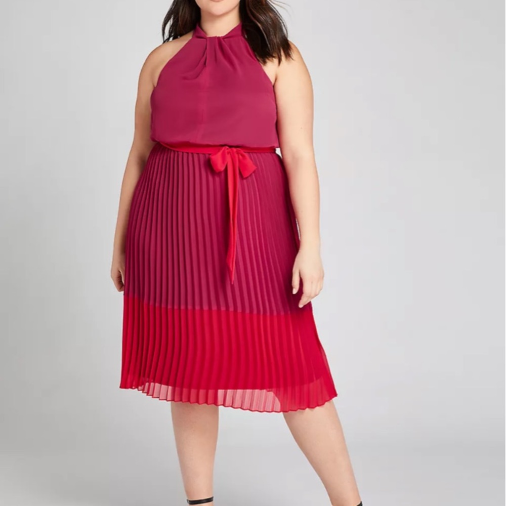 Pleated Colorblock Fit & Flare Dress